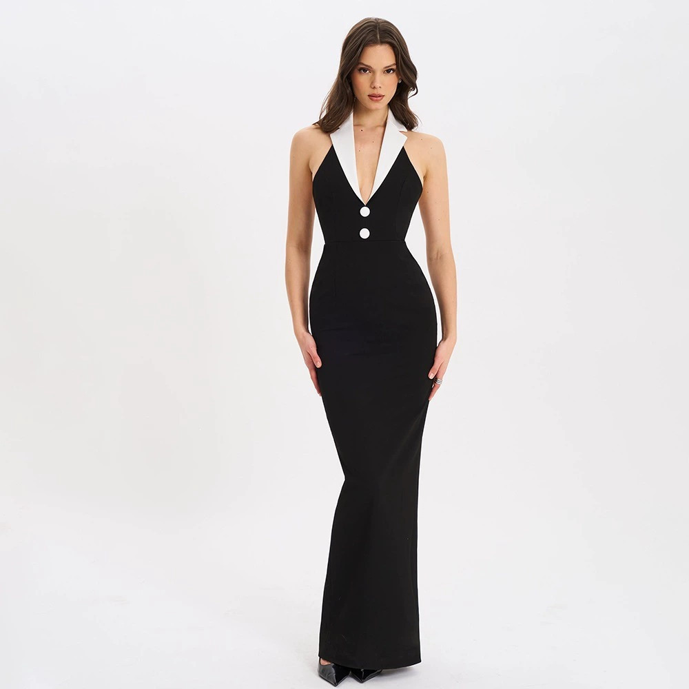 Zara Spring Summer Notch Collar Long Backless Slit Sleeveless Dress
